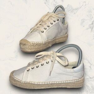 Soludos White Cream Canvas Espadrilles Lace Up Comfort Shoes Women’s Size 6